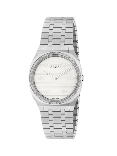 Gucci Women's Logo-embossed Stainless Steel & Diamond Bracelet Watch