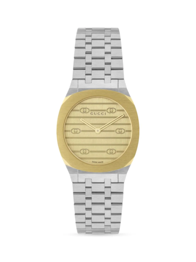 Gucci Women's Logo-embossed 18k Yellow Gold & Stainless Steel Bracelet Watch