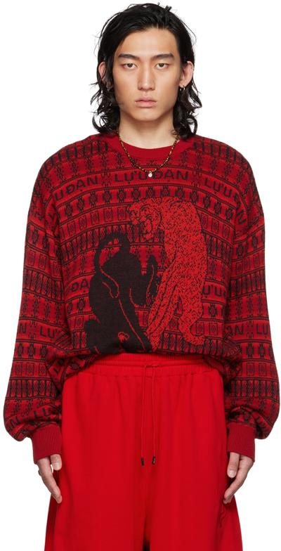 Lu'u Dan Ssense Exclusive Red & Black Knitted Tiger Jacquard Sweater In Black / Red
