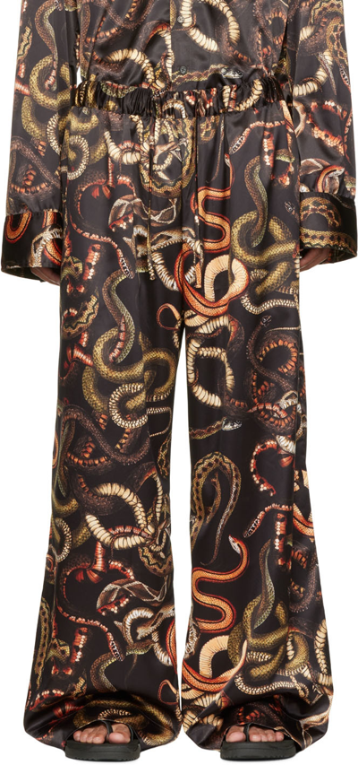 Lu'u Dan Black Snake Pyjama Trousers In All Over Snake Print