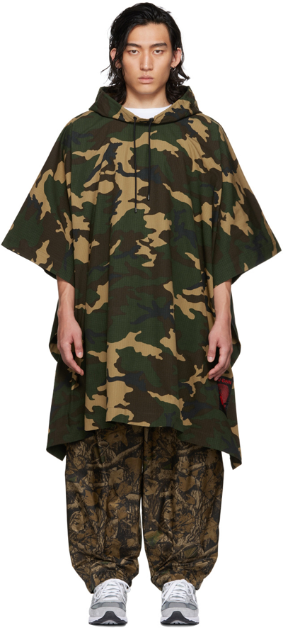 Lu'u Dan Green Camo Poncho Coat In Camo Print