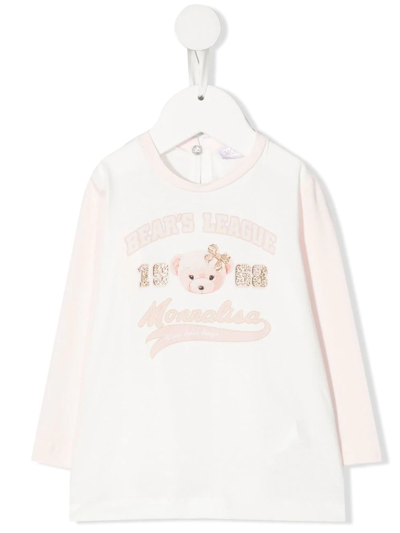 Monnalisa Babies' Teddy Bear-motif Cotton T-shirt In White