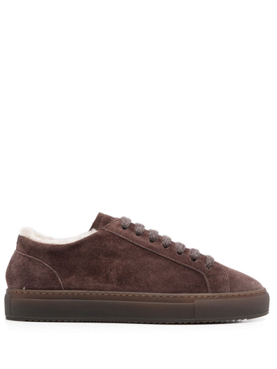Doucal's Shearling-lined Suede Sneakers In Brown