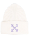 OFF-WHITE ARROWS-MOTIF RIBBED-KNIT BEANIE