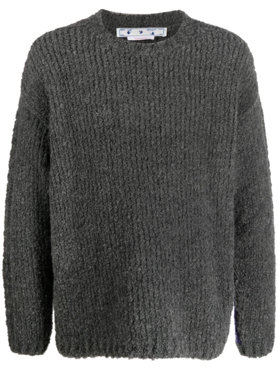Off-white Arrows-motif Ribbed-knit Jumper In Grey