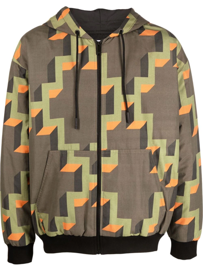 Marcelo Burlon County Of Milan Geometric-print Hooded Jacket In Khaki