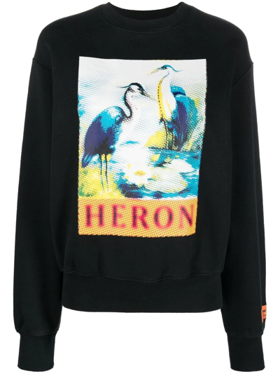 Heron Preston Graphic-print Long-sleeve Sweatshirt In Black Navy Blue