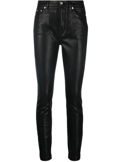 Dolce & Gabbana High-waisted Coated Jeans In Black