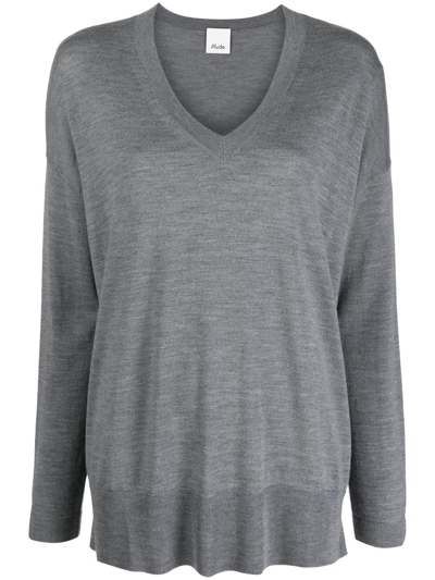 Allude Fine-knit V-neck Jumper In Grey