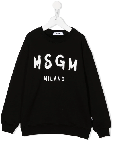 Msgm Kids' Logo Crew-neck Sweatshirt In Schwarz