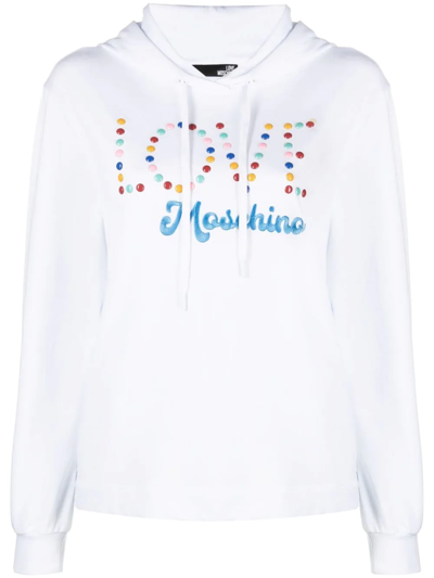 Love Moschino 铆钉细节logo连帽衫 In Weiss