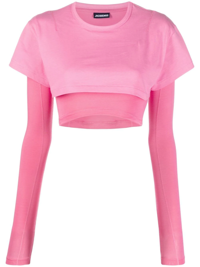 Jacquemus Long Sleeve Crop Top In Fuchsia