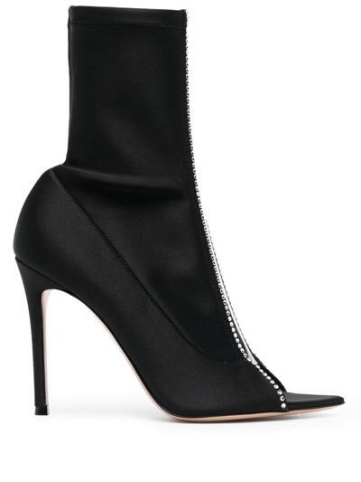 Gianvito Rossi Black Crystal-embellished Open-toe Stiletto Boots In Nero