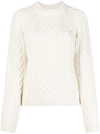 Kenzo Cable-knit Crew-neck Jumper In Off White