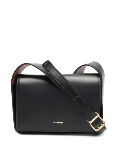 Jil Sander Logo-detail Leather Satchel Bag In Schwarz