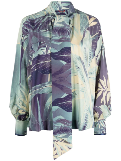F.r.s For Restless Sleepers Jungle-print Silk Blouse In Blau