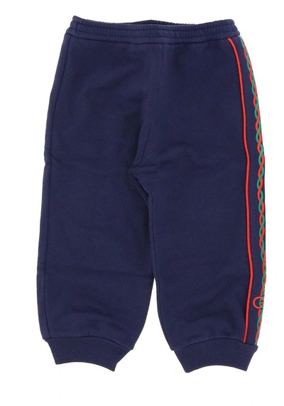 Gucci Kids Logo Embroidered Track Pants In Blue