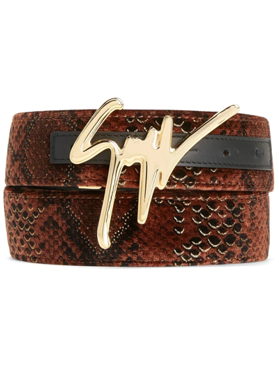 Giuseppe Zanotti Signature Buckle Snakeskin-effect Belt In Brown