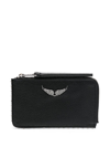 Zadig & Voltaire Wing-plaque Compact Wallet In Black