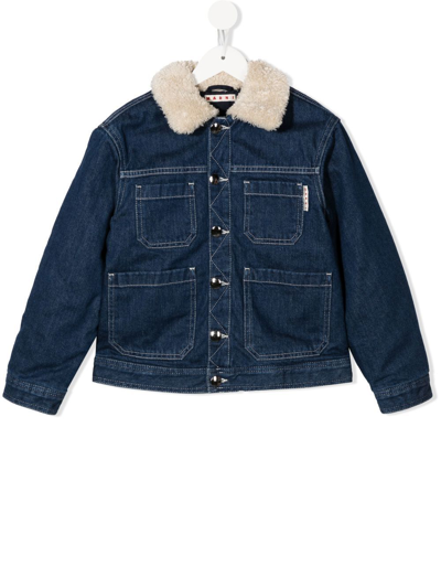Marni Little Kid's & Kid's Faux-fur-collar Denim Jacket In Blue