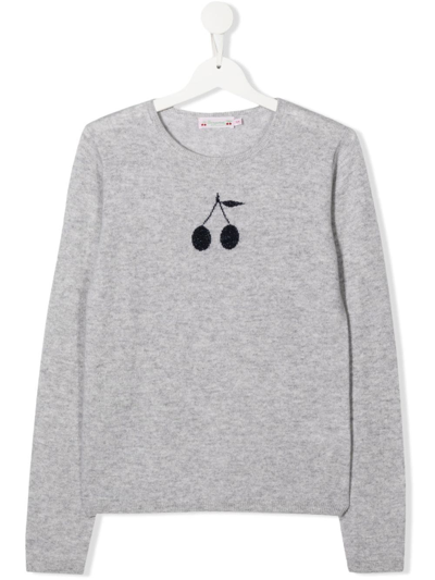 Bonpoint Teen Embroidered Cherry Jumper In Grey