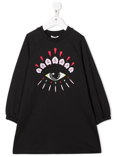 Kenzo Kids' Eye-print Embroidered Sweatshirt Dress In Grigio