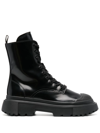 Hogan H619 Black Leather Combat Boots In Black