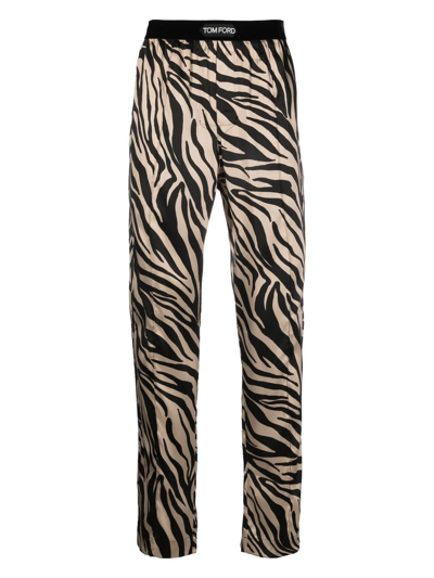 Tom Ford Zebra-print Silk Pyjama Bottoms In Black