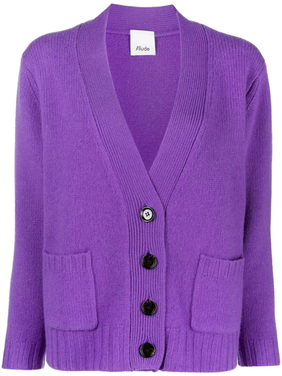 Allude Long-sleeve Wool Knit Cardigan In Violet