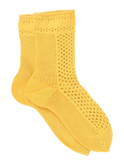 Ant45 Mesh Perforated Detail Socks In Yellow