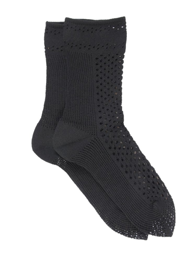Ant45 Perforated Detail Crew Socks In Black