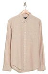 14th & Union Long Sleeve Slim Fit Linen Cotton Shirt In Tan Kelp - White