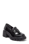Me Too Blaze Lug Sole Penny Loafer In Black Patent Pu
