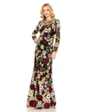 Mac Duggal Floral Trumpet Gown In Black Multi