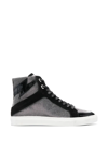Zadig & Voltaire Zv1747 High Flash Glitter Leather And Mesh High-top Trainers In Noir