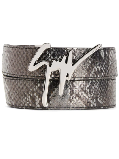 Giuseppe Zanotti Signature Buckle Snakeskin-effect Belt In Black