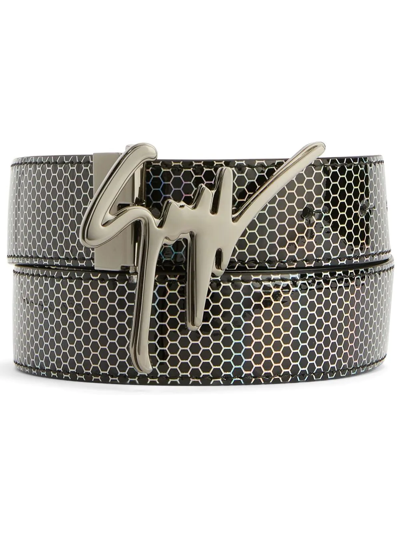 Giuseppe Zanotti Signature Buckle Geometric-print Belt In Black