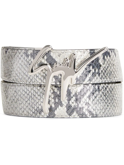 Giuseppe Zanotti Signature Buckle Snakeskin-effect Belt In Grey