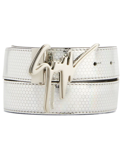 Giuseppe Zanotti Signature Buckle Geometric-print Belt In Silver