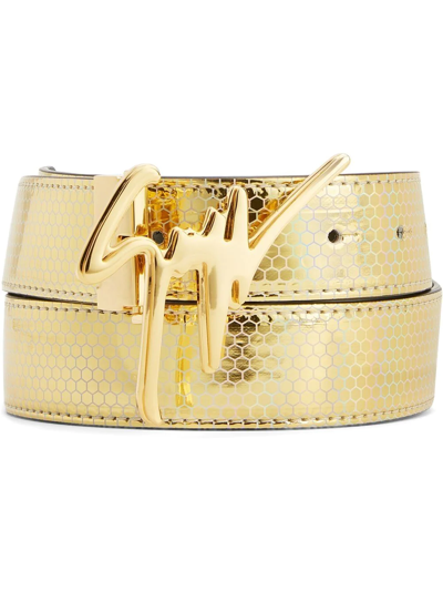 Giuseppe Zanotti Signature Buckle Metallic Belt In Gold