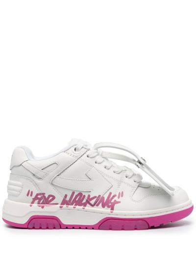 Off-white Slogan-prin Fuchsia Lace-up Sneakers In White