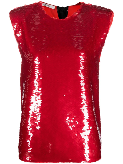 Philosophy Di Lorenzo Serafini Sequin-embellished Cap-sleeve Blouse In Rosso