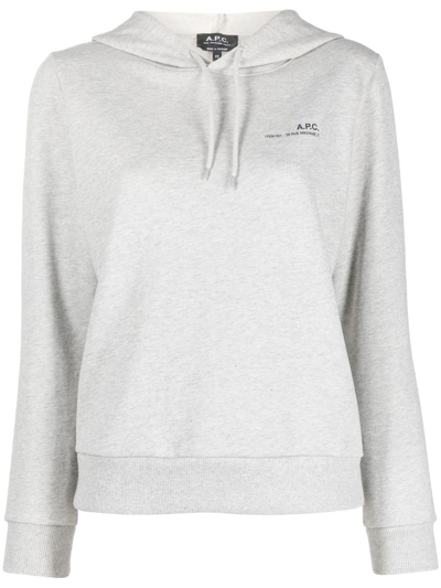 A.p.c. Logo-print Cotton Hoodie In Grey