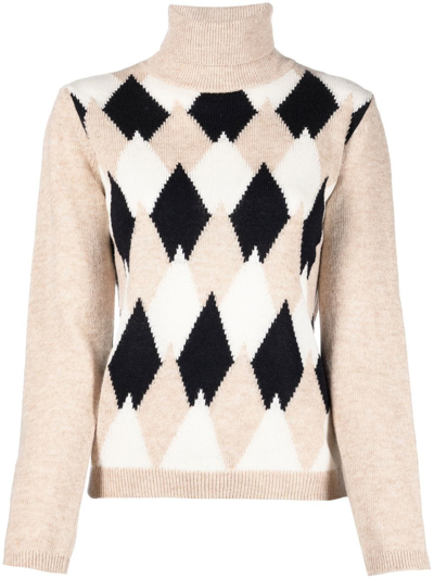 A.p.c. July Jacquard Wool Turtleneck Sweater In Beige