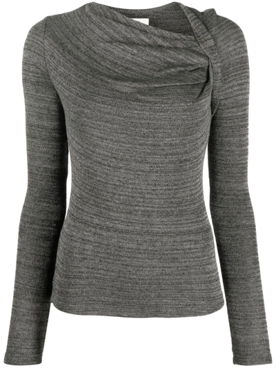 Isabel Marant Étoile Ruched-neck Knitted Top In Silver