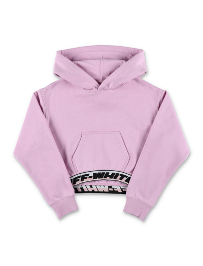 Off-white Kids' Girl's Logo-band Cropped Hoodie In Pink Black