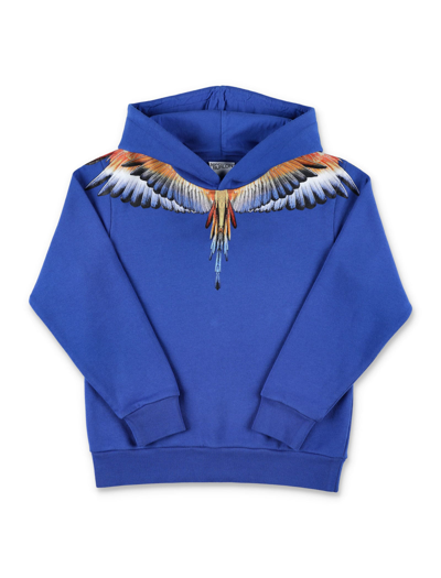 Marcelo Burlon County Of Milan Kids' Wings Print Cotton Blend Hoodie In Blue
