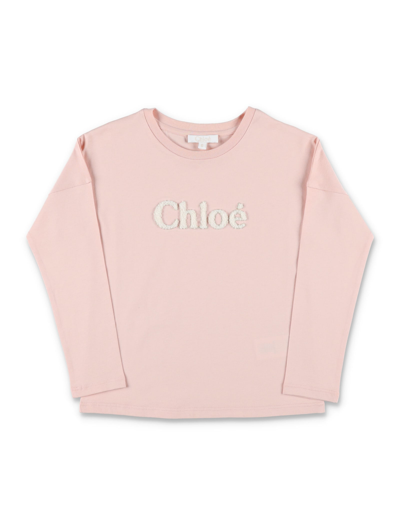 Chloé Kids' Logo T-shirt In Pink Washed