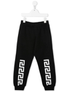 Versace Black Greca Print Cotton Track Pants In Black