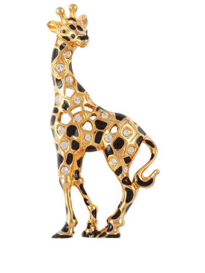 Pre-owned Swarovski 1990s Giraffe-motif Crystal-embellished Brooch In Gold